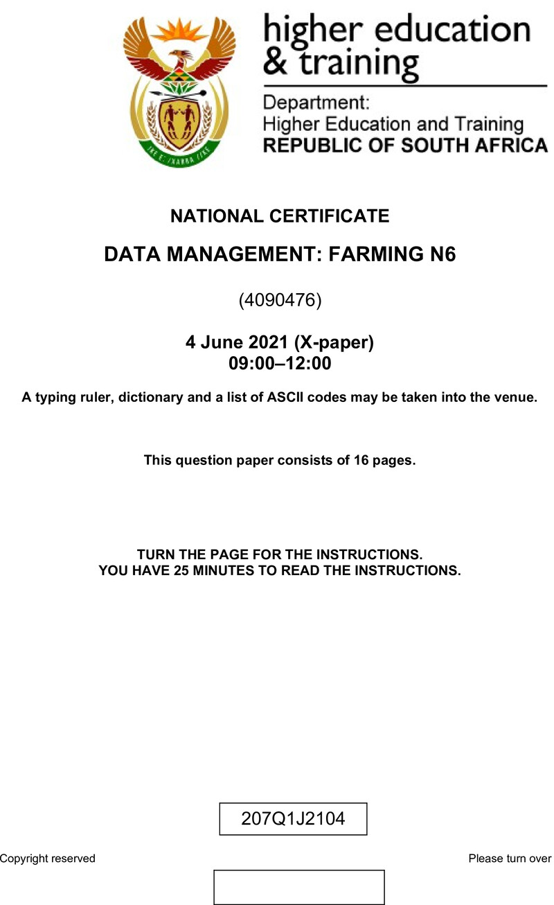 Data Management Farming N6 QP June 2021 preview