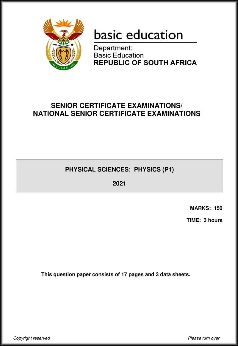 Grade 12 Physical Sciences past paper 2021 – physical sciences p1 may june 2021 eng gr12