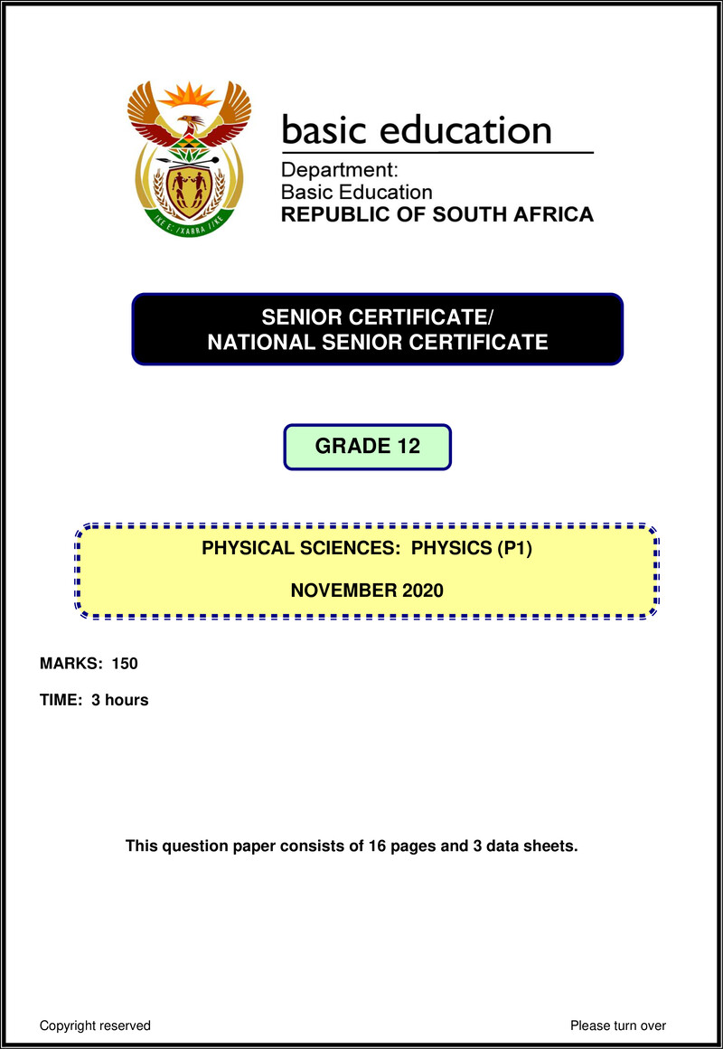 Physical Sciences P1 Nov 2020 Eng Gr12