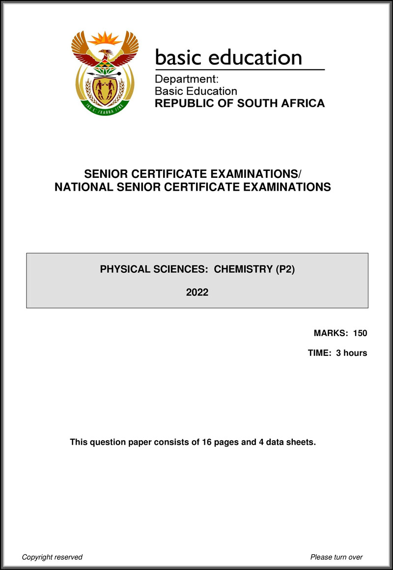 Grade 12 Physical Sciences past paper 2022 – physical sciences p2 may june 2022 eng gr12