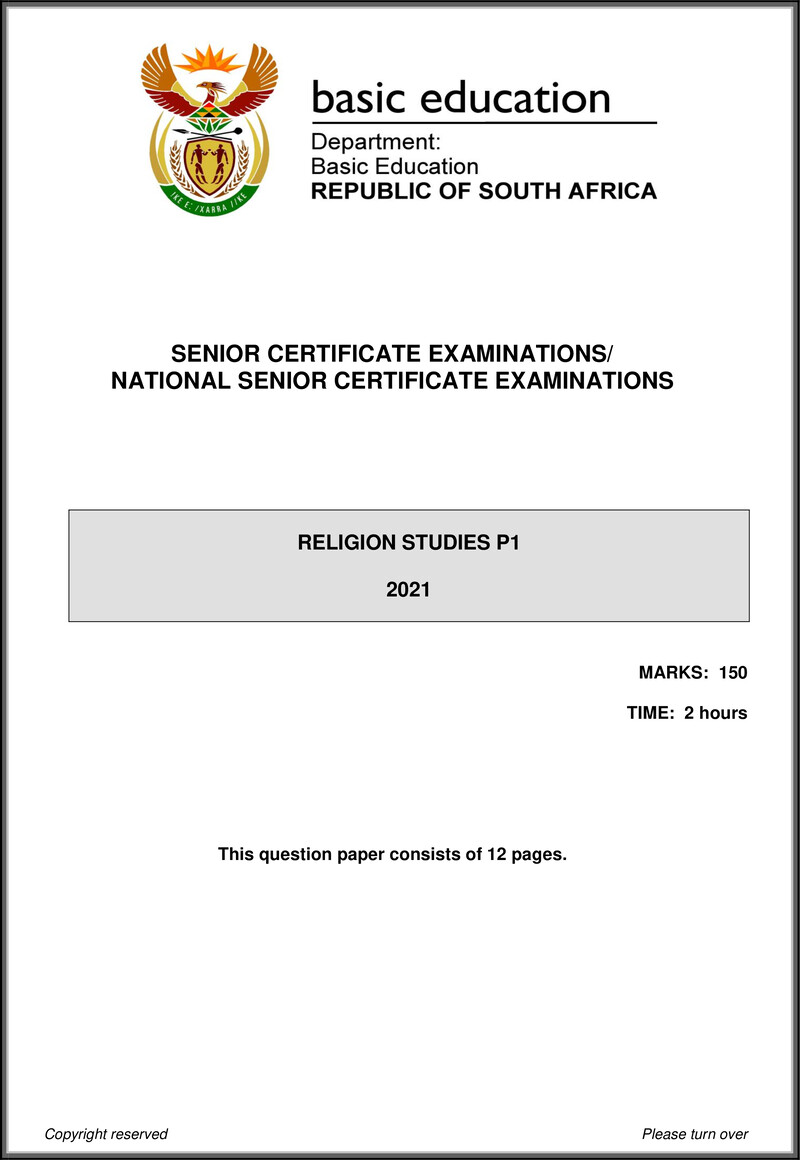 Grade 12 Religion Studies past paper 2021 – religion studies p1 may june 2021 eng gr12