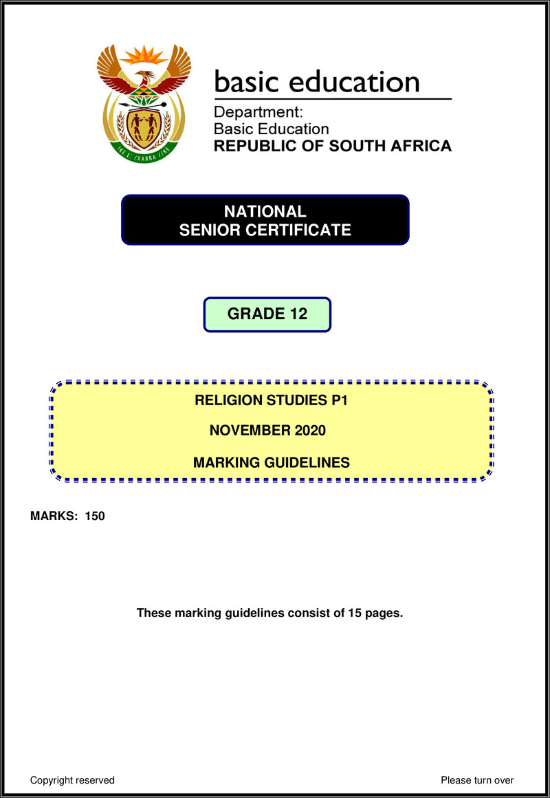 Grade 12 Religion Studies past paper 2020 – religion studies p1 nsc nov 2020 memo eng gr12