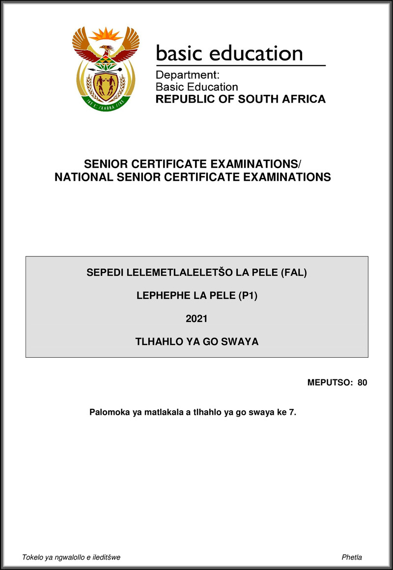 Sepedi Fal P1 May June 2021 Mg Gr12