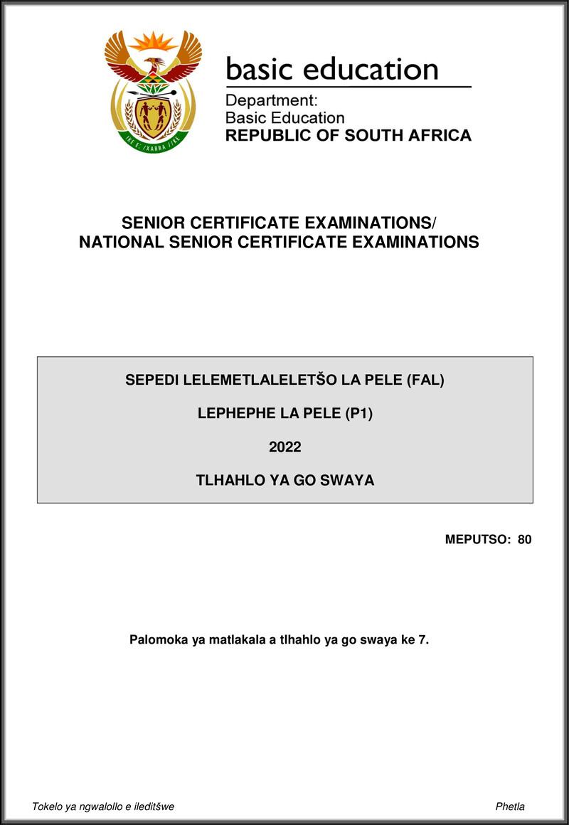 Sepedi Fal P1 May June 2022 Mg Gr12
