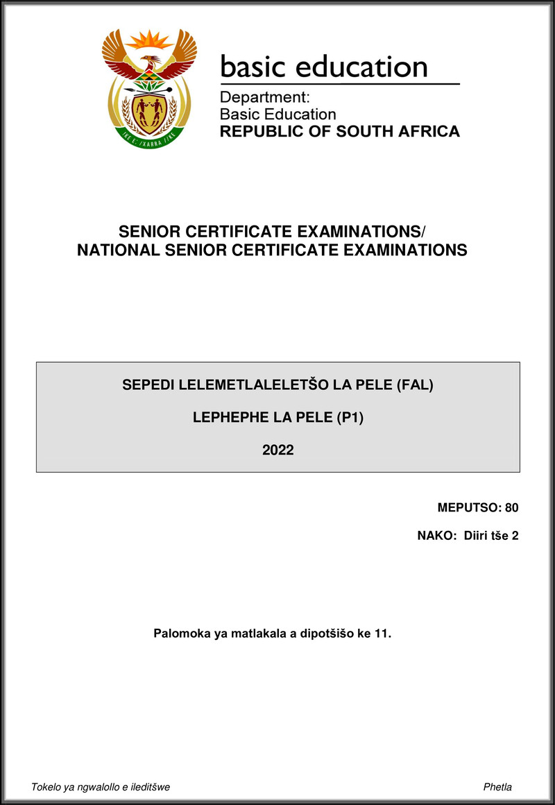 Sepedi Fal P1 May June 2022 Gr12
