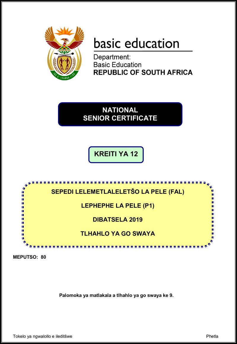 Sepedi Fal P1 Nov 2019 Memo Gr12