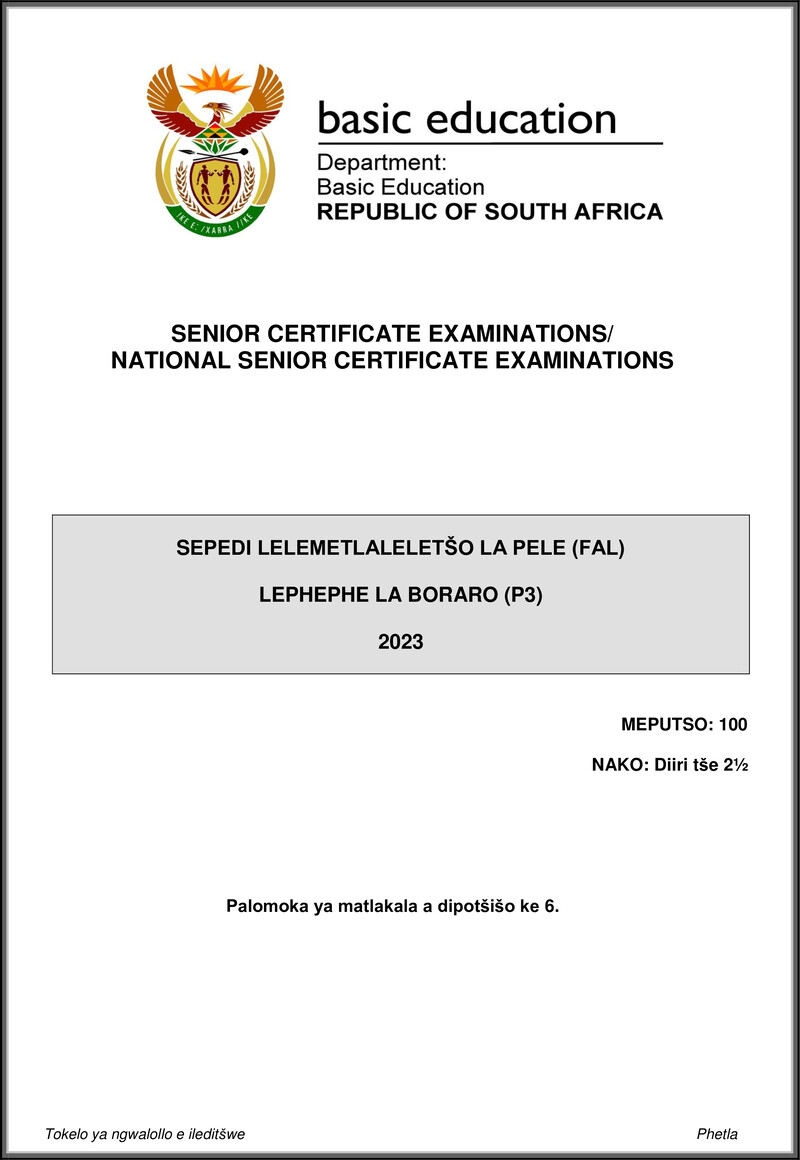 Sepedi Fal P3 May June 2023 Gr12