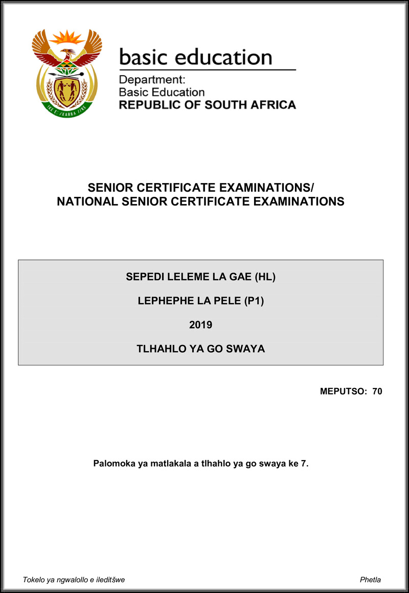 Sepedi Hl P1 May June 2019 Memo Gr12