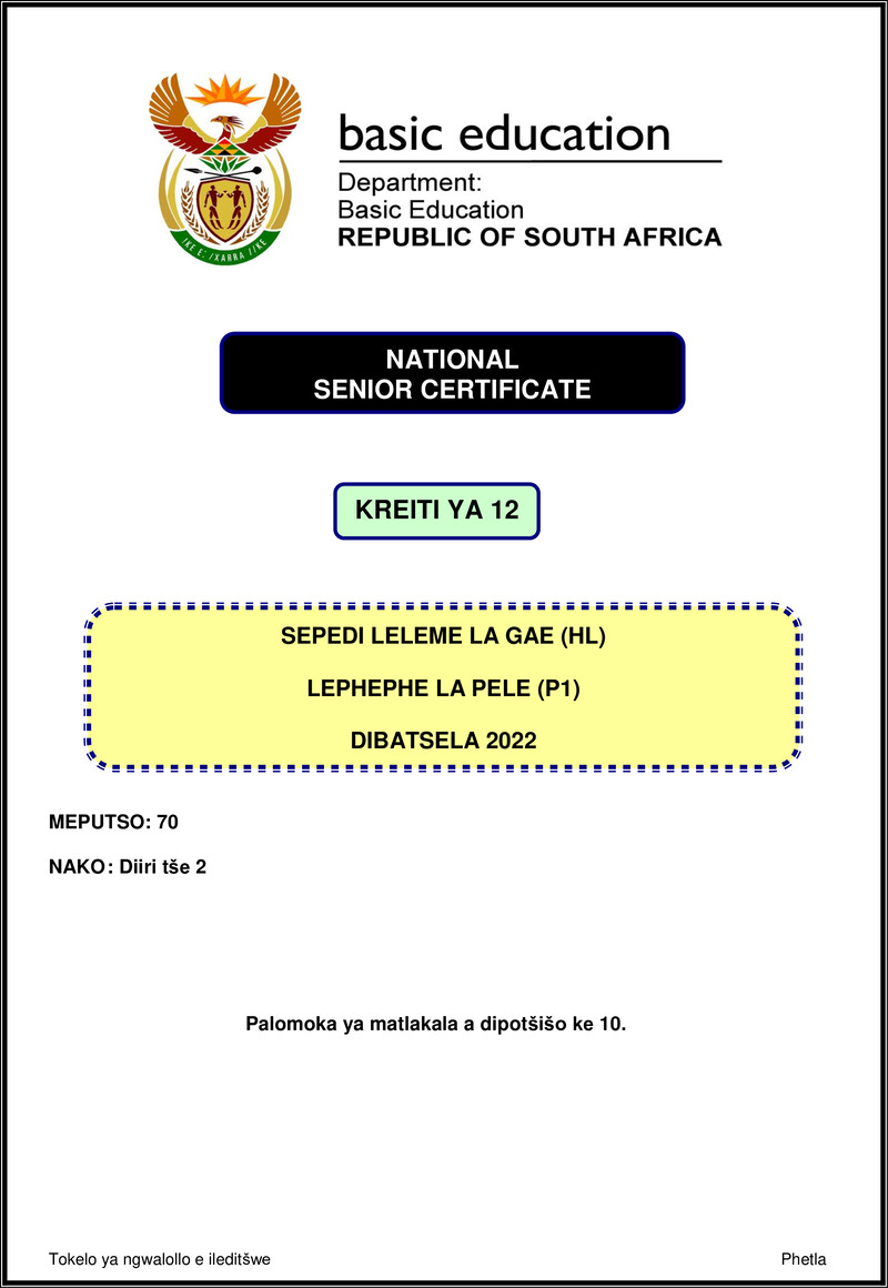 Sepedi Hl P1 Nov 2022 Gr12