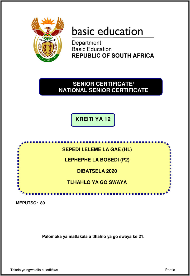 Sepedi Hl P2 Nov 2020 Memo Gr12