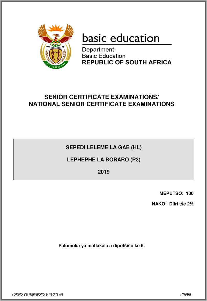 Sepedi Hl P3 May June 2019 Gr12