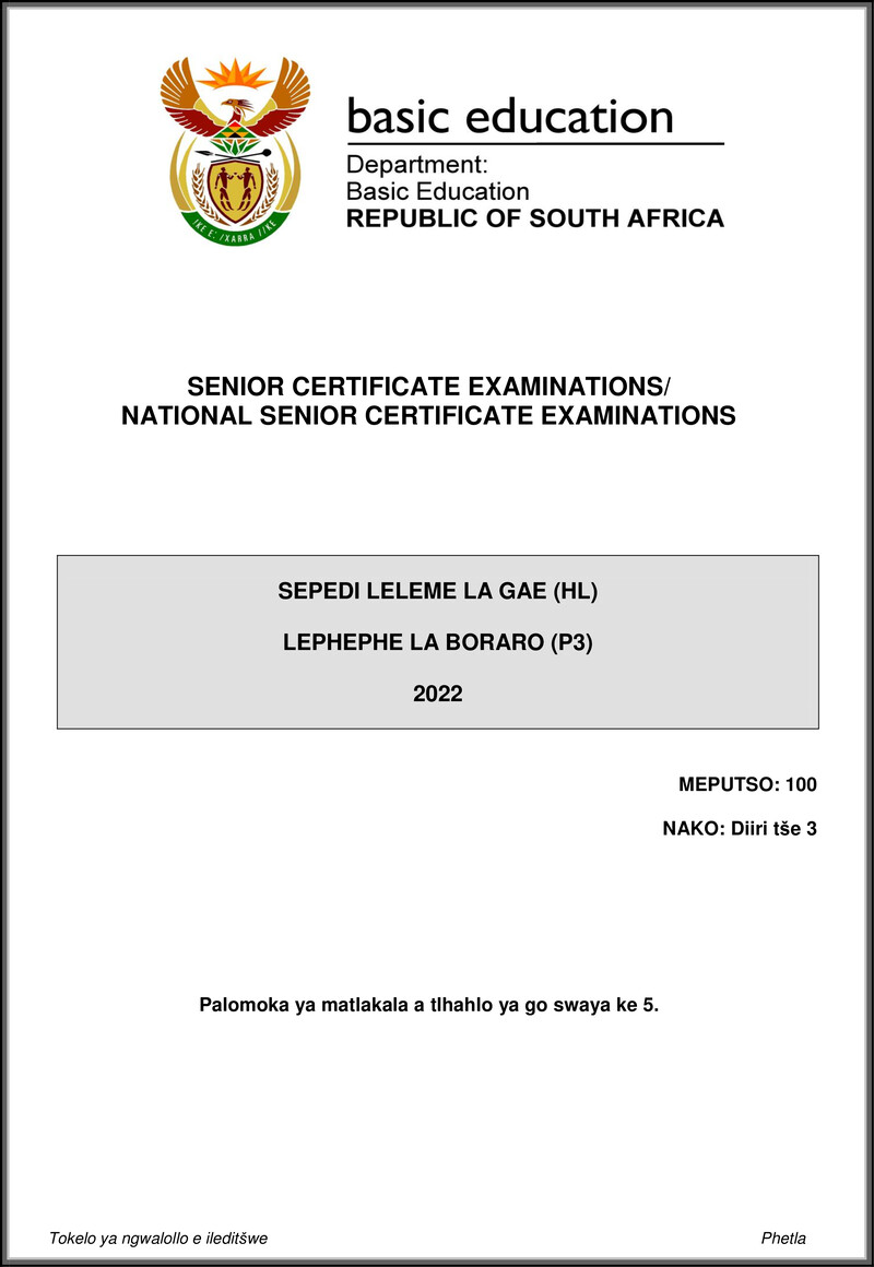 Sepedi Hl P3 May June 2022 Gr12