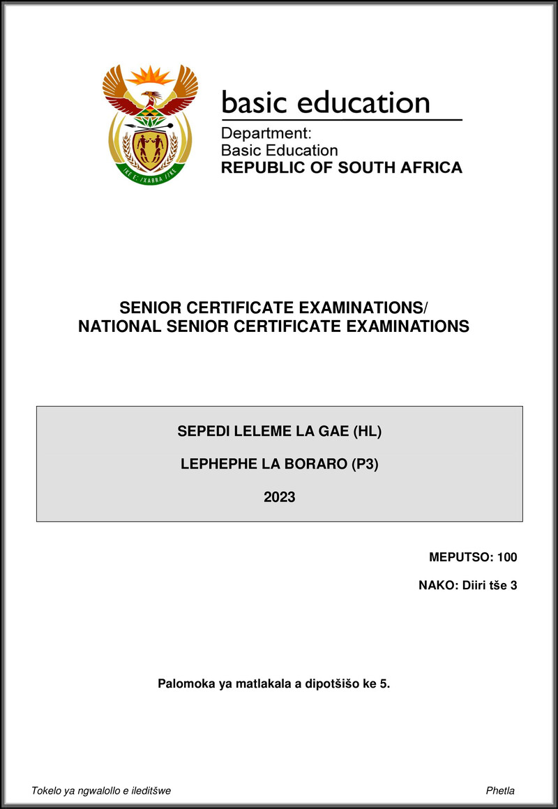 Sepedi Hl P3 May June 2023 Gr12