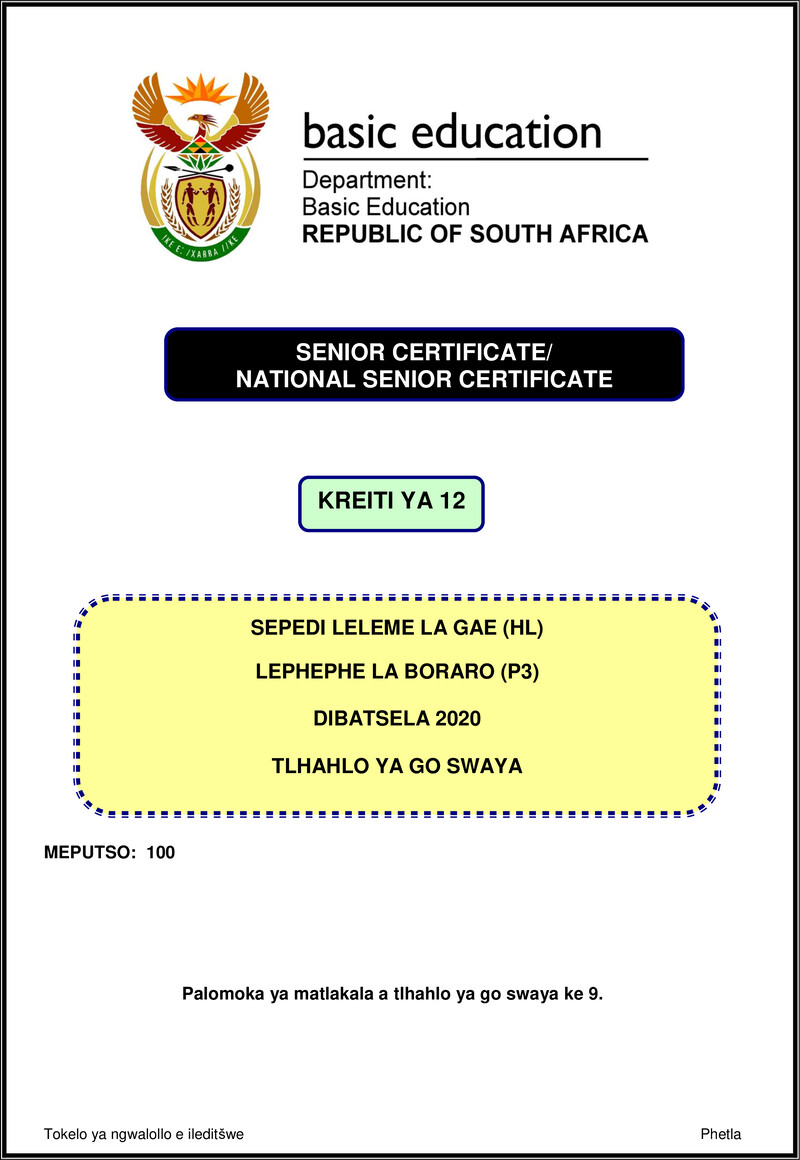 Sepedi Hl P3 Nov 2020 Memo Gr12