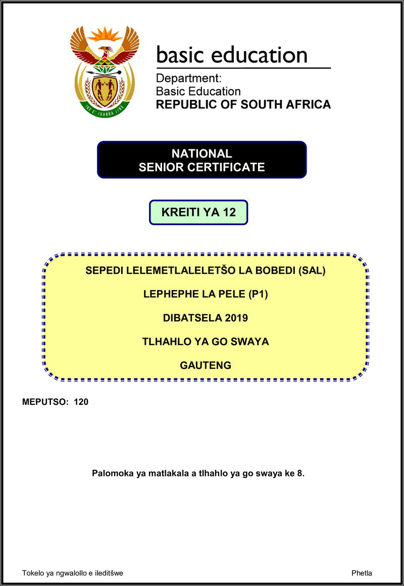 Sepedi Sal P1 Nov 2019 Memo Gauteng Gr12