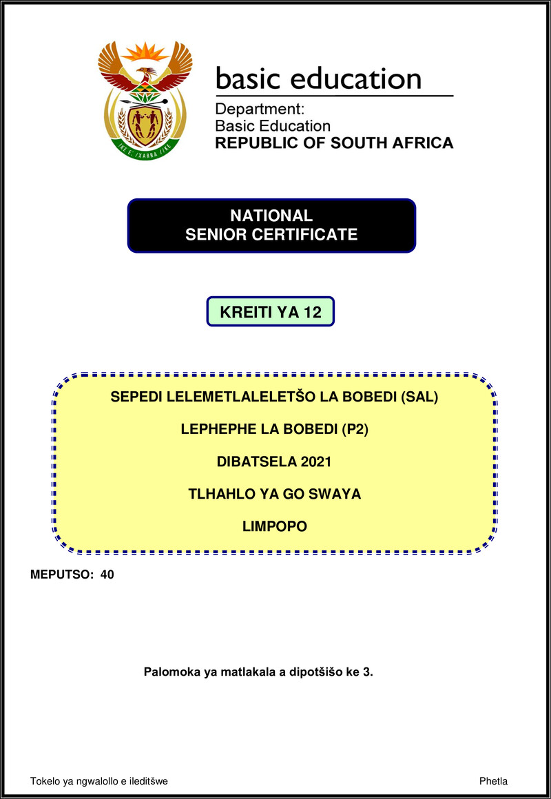 Sepedi Sal P2 Nov 2021 Mg Limpopo Gr12