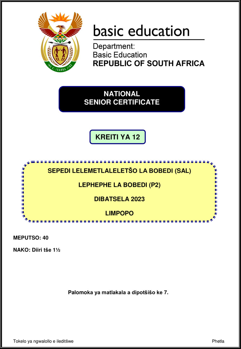 Sepedi Sal P2 Nov 2023 Limpopo Gr12