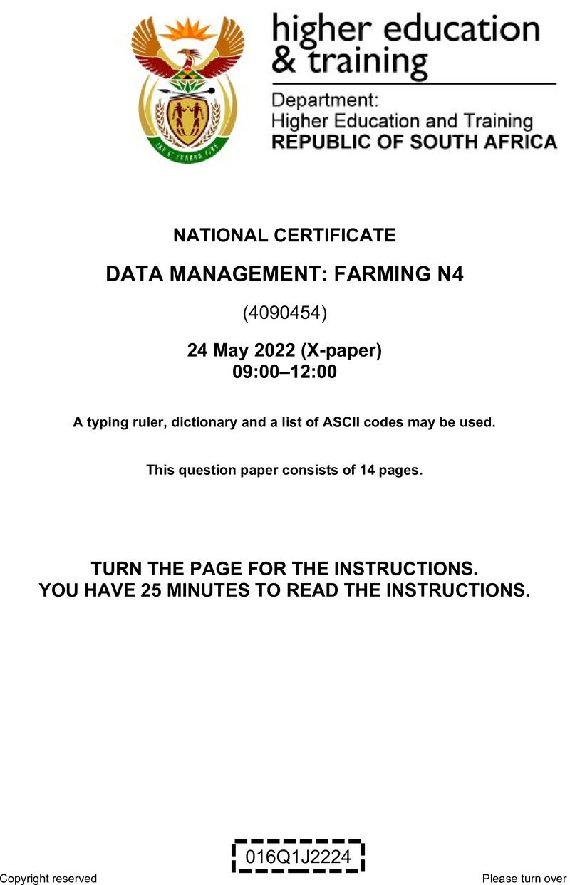 Data Management Farming N4 QP June 2022