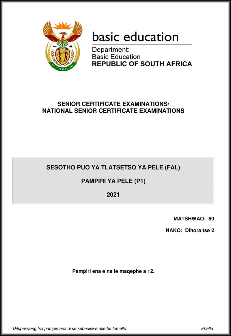 Sesotho Fal P1 May June 2021 Gr12