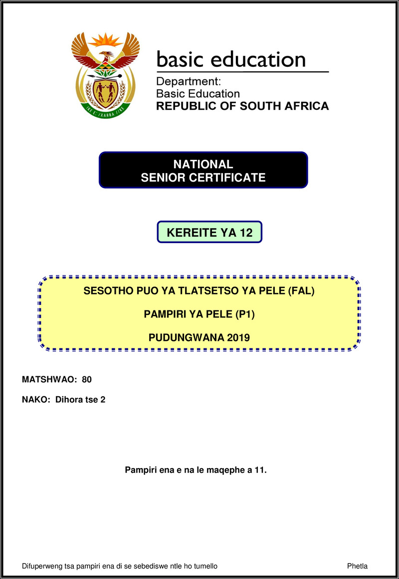 Sesotho Fal P1 Nov 2019 Gr12