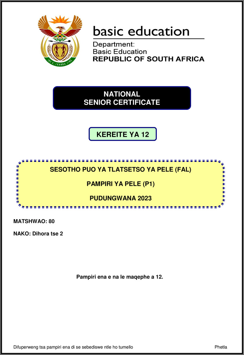 Sesotho Fal P1 Nov 2023 Gr12