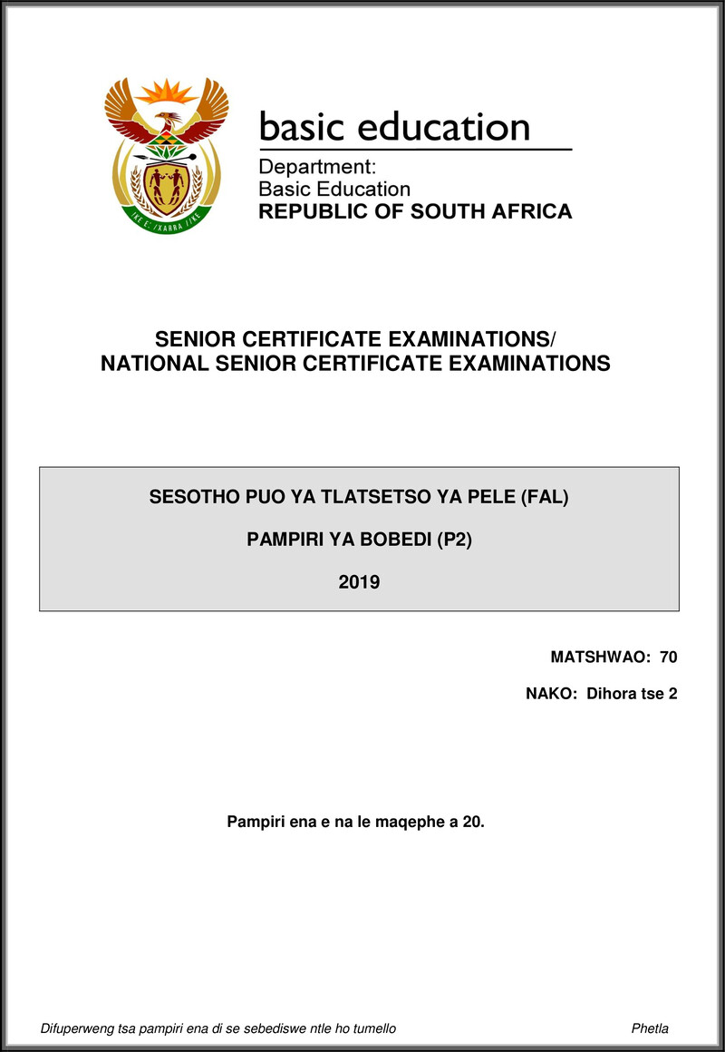Sesotho Fal P2 May June 2019 Gr12