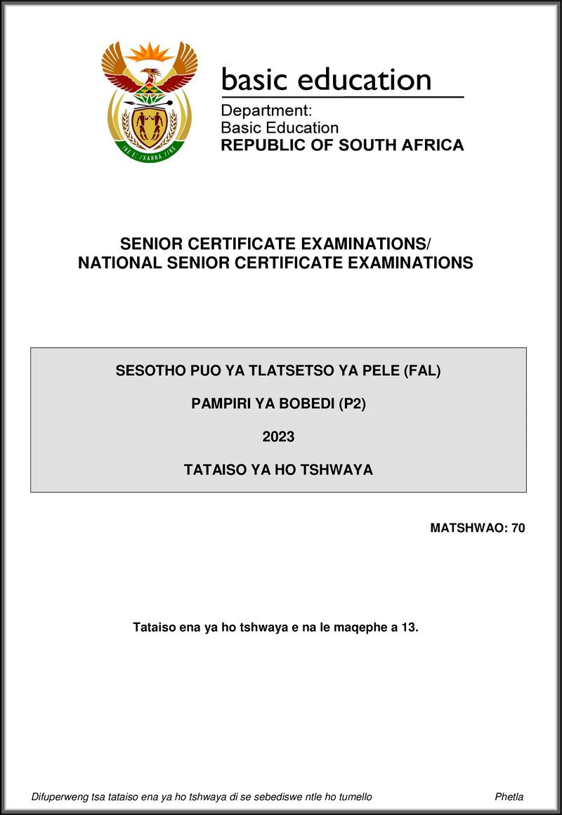 Sesotho Fal P2 May June 2023 Mg Gr12
