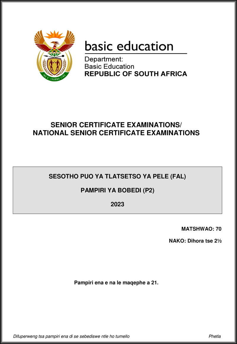 Sesotho Fal P2 May June 2023 Gr12