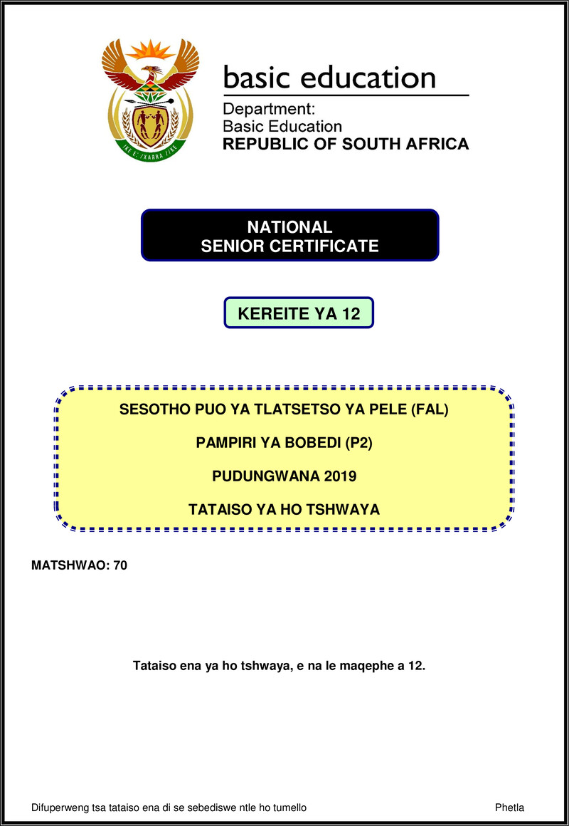 Sesotho Fal P2 Nov 2019 Memo Gr12