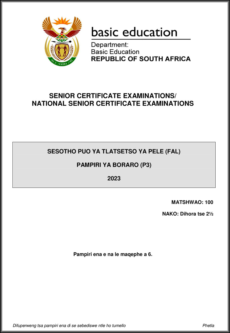 Sesotho Fal P3 May June 2023 Gr12