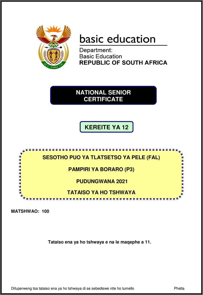 Sesotho Fal P3 Nov 2021 Mg Gr12