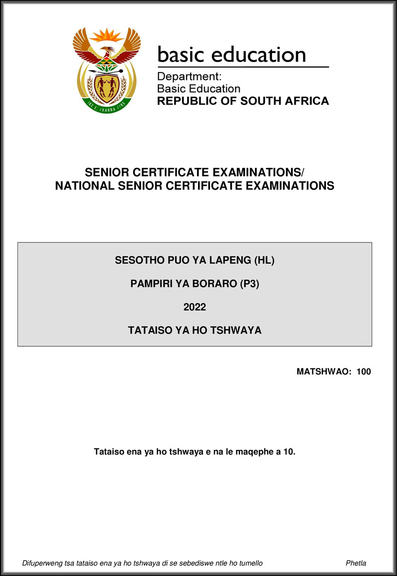 Sesotho Hl P3 May June 2022 Mg Gr12