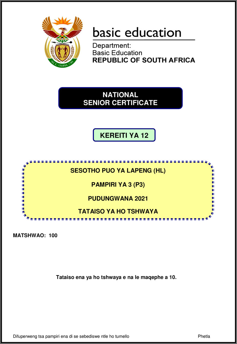 Sesotho Hl P3 Nov 2021 Mg Gr12