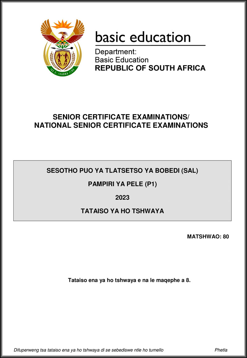 Sesotho Sal P1 May June 2023 Mg Gr12