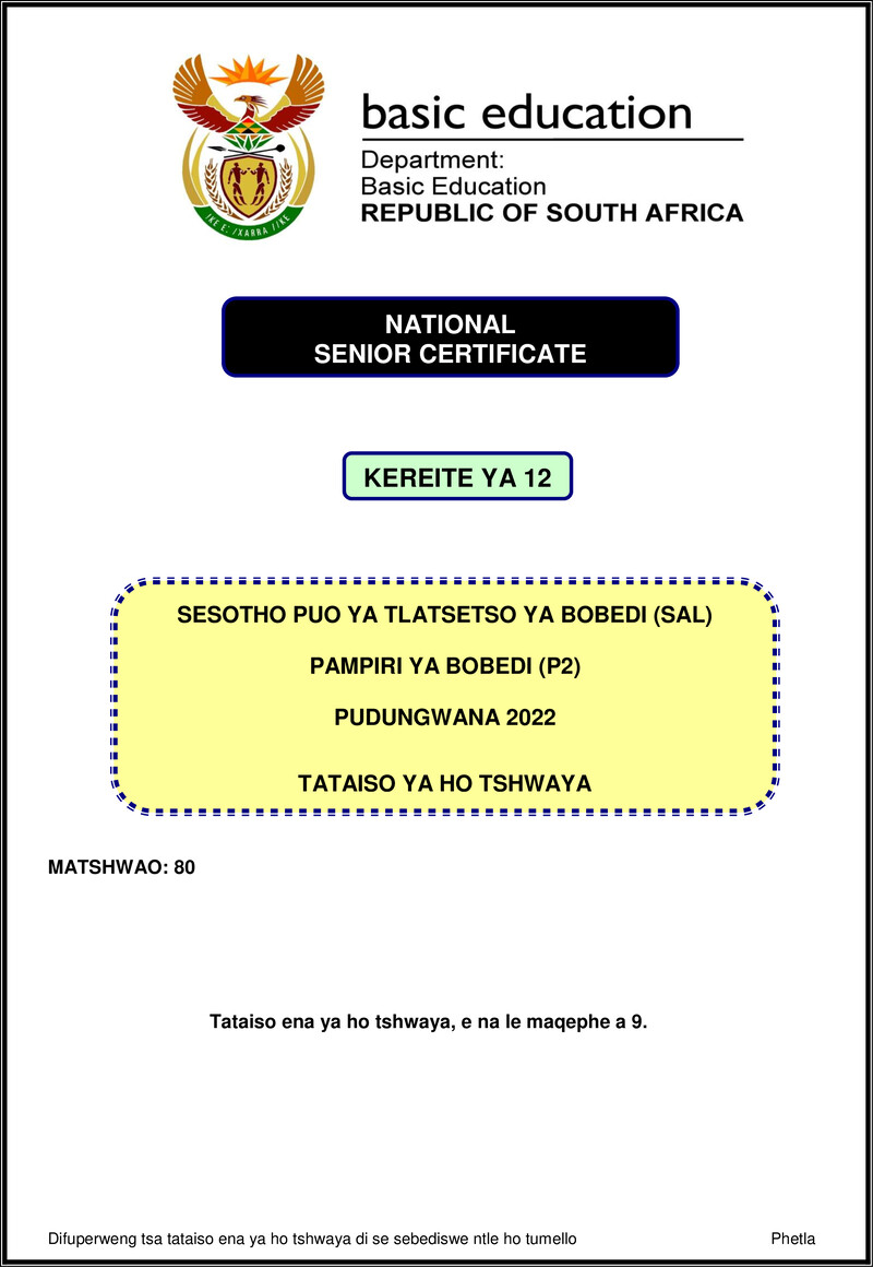 Sesotho Sal P2 Nov 2022 Mg Gr12