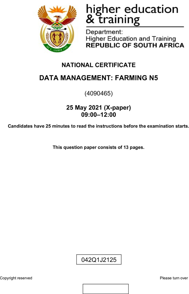 Data Management Farming N5 June QP 2021 2