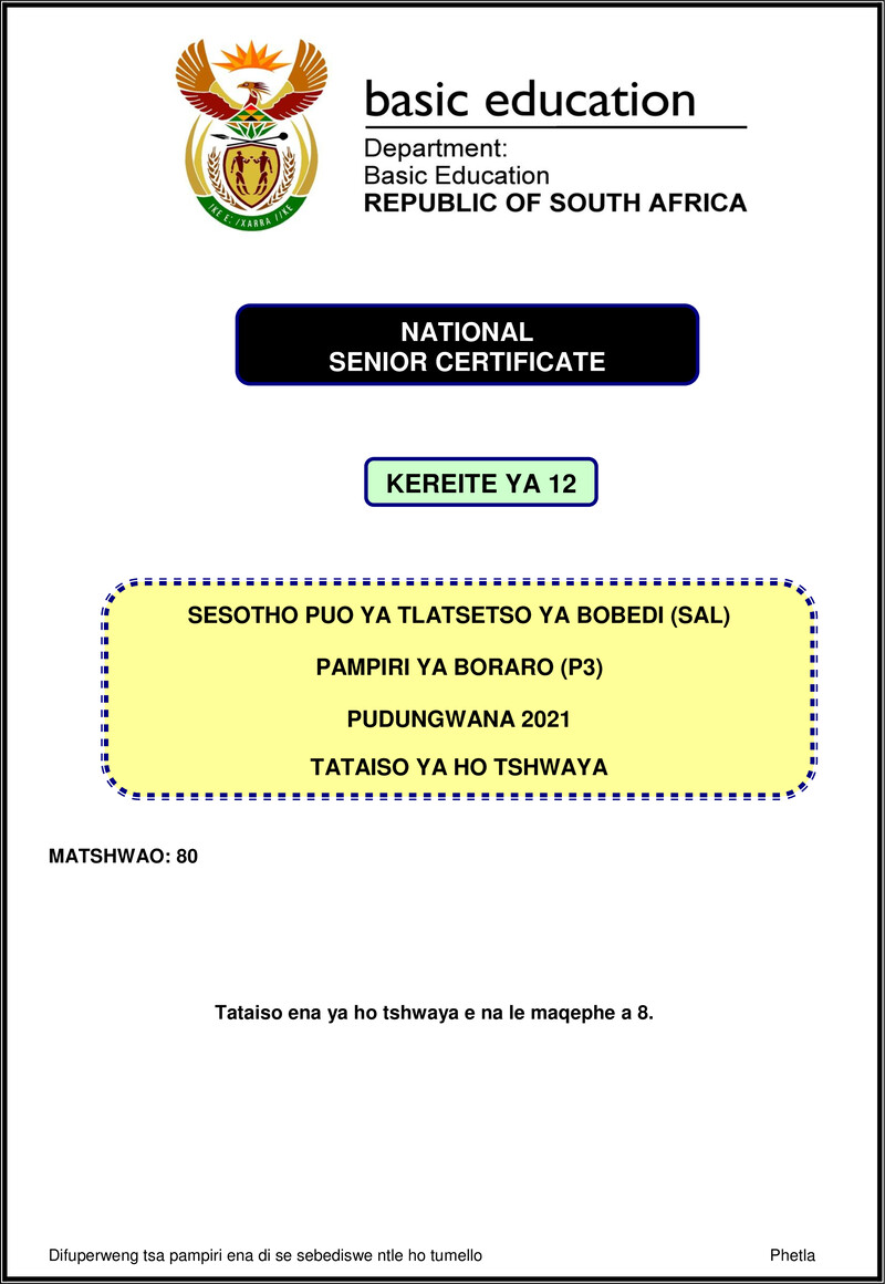 Sesotho Sal P3 Nov 2021 Mg Gr12