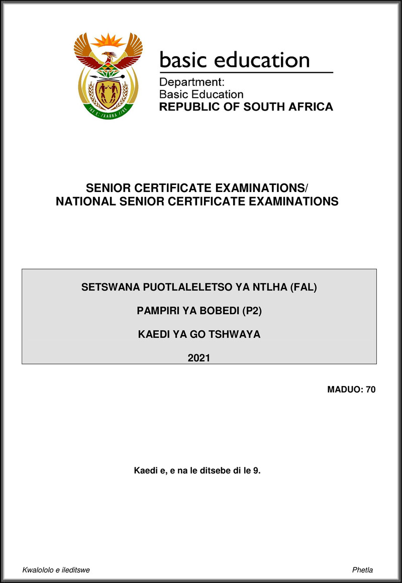 Setswana Fal P2 May June 2021 Mg Gr12