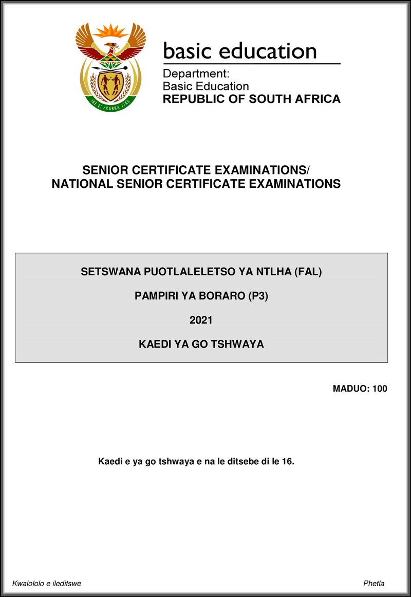 Setswana Fal P3 May June 2021 Mg Gr12