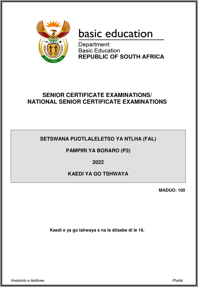 Setswana Fal P3 May June 2022 Mg Gr12