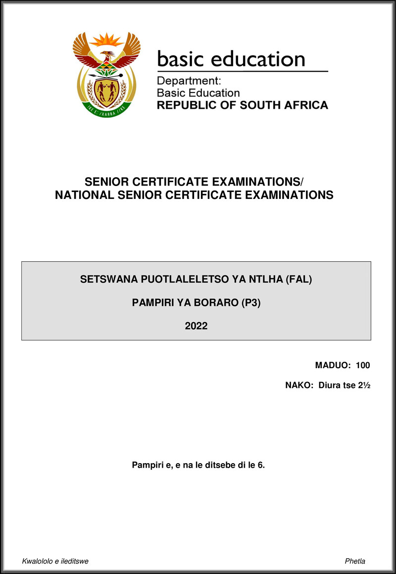 Setswana Fal P3 May June 2022 Gr12