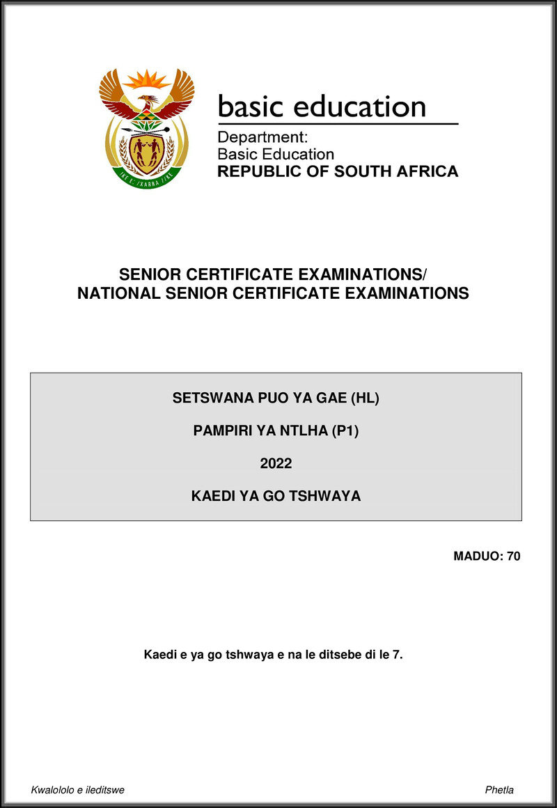 Setswana Hl P1 May June 2022 Mg Gr12