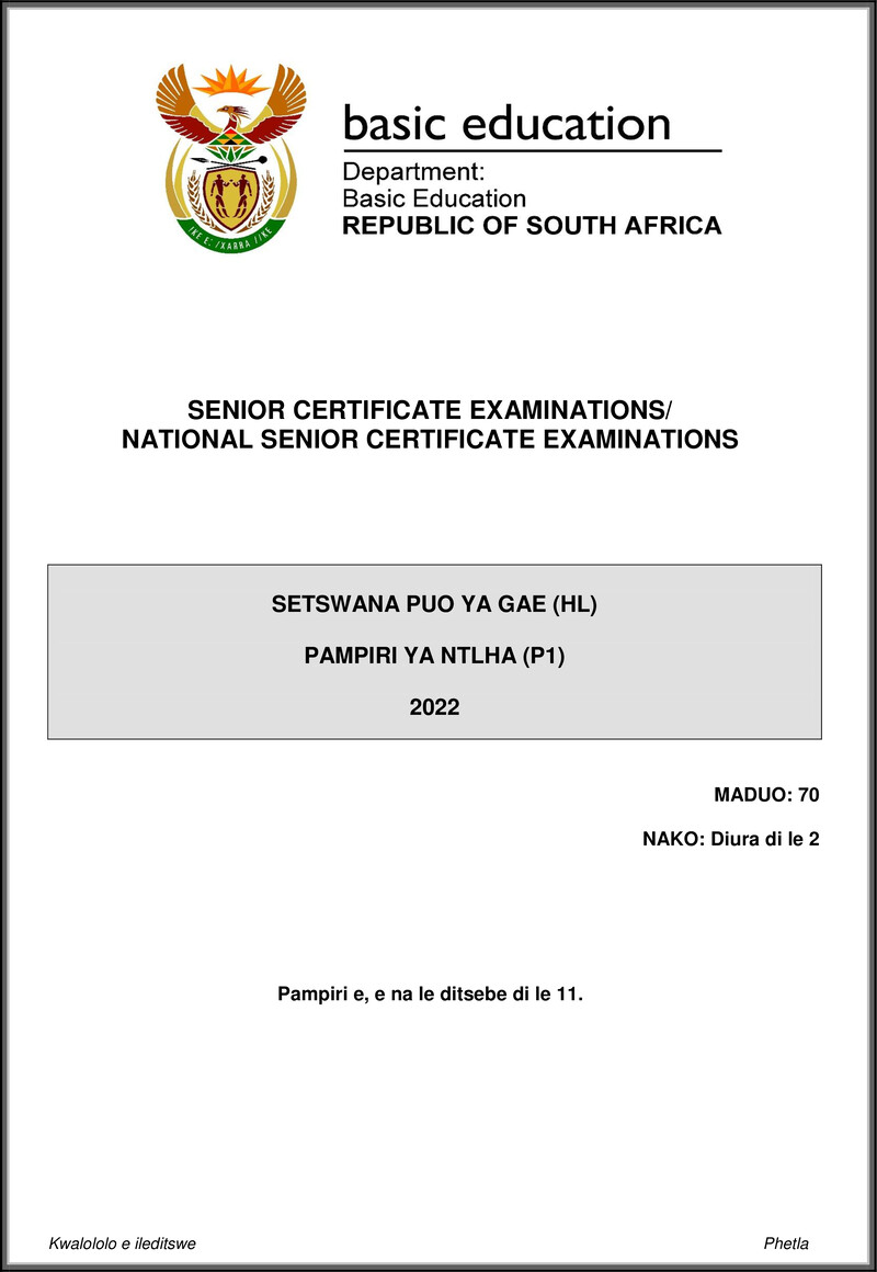 Setswana Hl P1 May June 2022 Gr12