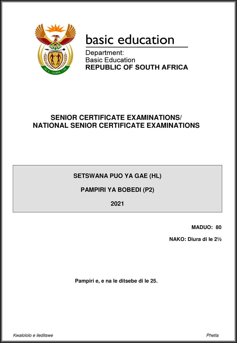 Setswana Hl P2 May June 2021 Gr12
