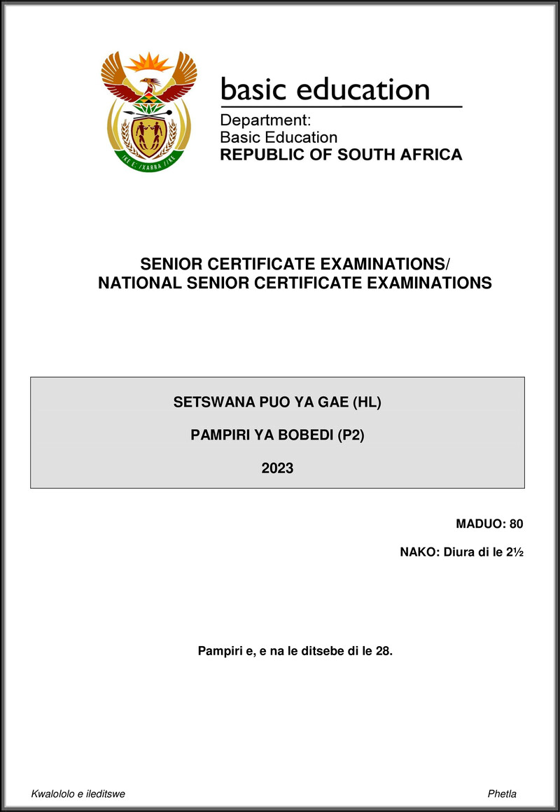 Setswana Hl P2 May June 2023 Gr12