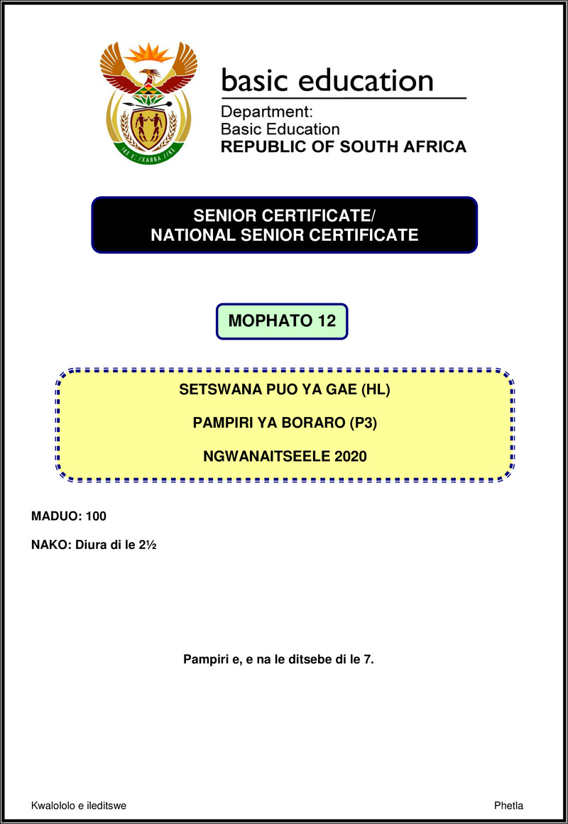 Setswana Hl P3 Nov 2020 Gr12