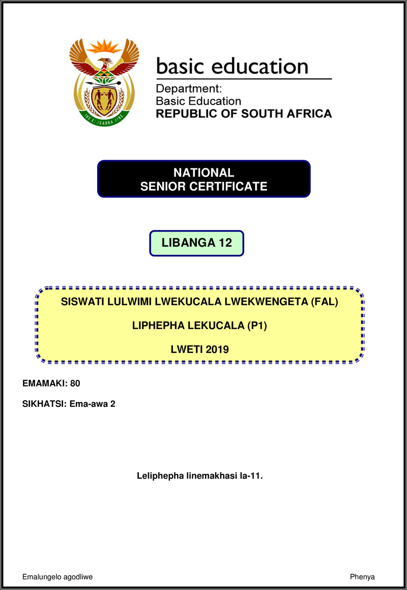 Siswati Fal P1 Nov 2019 Gr12