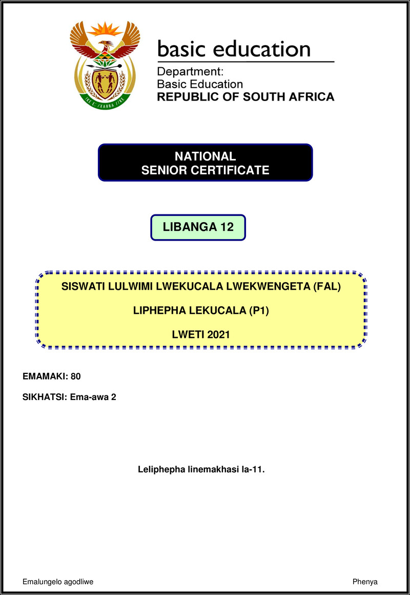 Siswati Fal P1 Nov 2021 Gr12