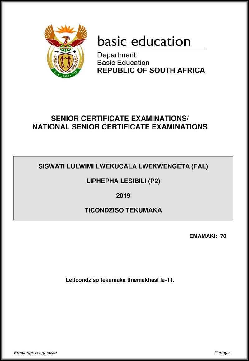 Siswati Fal P2 May June 2019 Memo Gr12