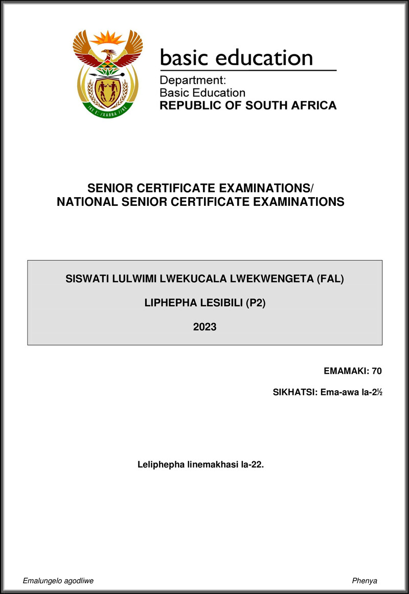 Siswati Fal P2 May June 2023 Gr12